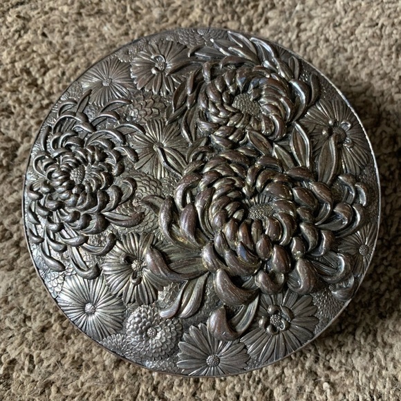 Vintage Mid 20th Century Chinese Silvered Metal Covered Dish